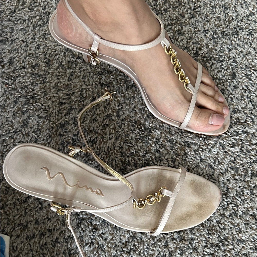 Nina Women's Sandals in Cream with Gold Chains